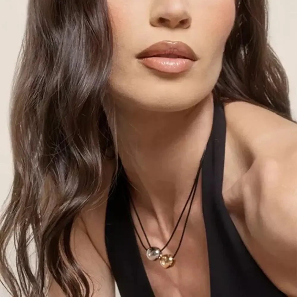 NIB Ettika Pavé Polished Pebble Leather Cord Pendant Necklace 18K Gold Plated